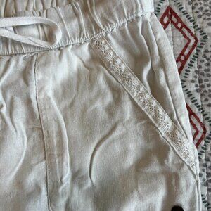 Roxy On the Seashore Tie Waist White Linen Blend Pants Size Small